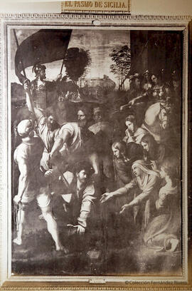 Madrid, reproducción del óleo de Rafael Sanzio: "Caída en el camino del Calvario" o "Pasmo de Sicilia", Museo del Prado. Jean Laurent