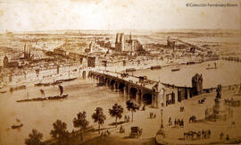 Orleans (Francia), reproducción de un grabado con una vista general de la ciudad. Neurdein