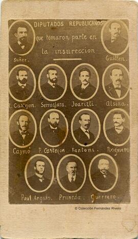Madrid, montaje de medallones con los retratos de los "Diputados republicanos que tomaron parte en la insurreccion". Fotógrafo desconocido.