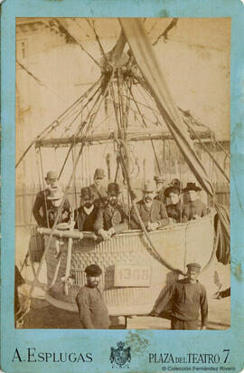 Barcelona, grupo de personas en un globo aerostático durante la Exposición Universal de Barcelona 1888 (nº 1308). A. Esplugas.