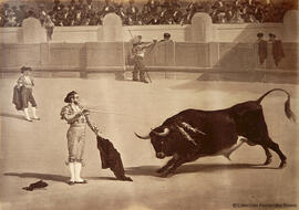Óleo de autor desconocido. Corrida de toros, entrando a matar. J. Laurent y Cia.