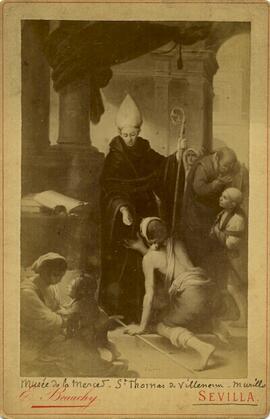 Sevilla, reproducción del óleo de Murillo "Santo Tomás de Villanueva". E. Beauchy.