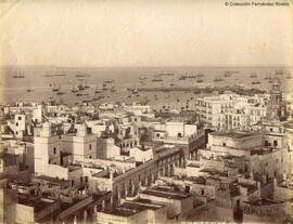 Cádiz, panorama desde la Torre Tavira, hacia el puerto. Léon et Lévy.