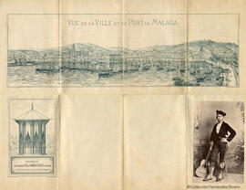 Málaga, retrato de un niño con traje típico y guitarra adherido a un impreso de las bodegas de Hijos de Ramos Téllez. Fotógrafo desconocido.