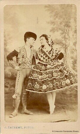 Madrid, retrato de pareja de bailarines goyescos. J. Laurent.