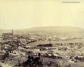 Málaga, catedral ciudad y el Ejido desde el Calvario. L. Masson.