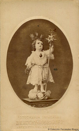 Sevilla, reproducción de la imagen de un Niño Jesús vestido. Beauchy y Rodríguez.