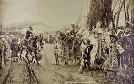 Óleo de F. Pradilla: La Rendición de Granada, fechado en Roma en 1882, hoy en el Palacio del Senado. Fotógrafo desconocido.