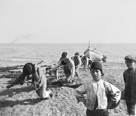 Playa de Pedregalejo. Varando una barca de Jábega.1911. Málaga. España. Colección Gonzalo de Castro-140