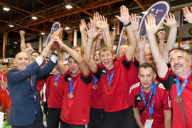 Medalla de bronce para Bielorrusia. Acto de clausura y entrega de medallas. 14º Campeonato del Mundo Universitario de Fútbol Sala 2014 (FUTSAL). Antequera. Julio de 2014
