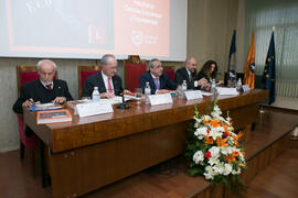 Mesa presidencial. Presentación de la memoria del 50 Aniversario de la Facultad de Económicas. Fa...