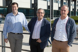 Ernesto Pimentel, José Ángel Narváez y Miguel de Aguilera. Debate electoral entre los candidatos a Rector de la Universidad de Málaga. Escuela Técnica Superior de Ingeniería Industrial. Noviembre de 2015