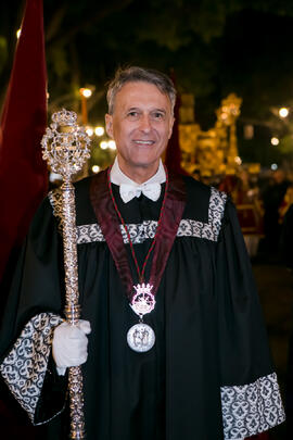 Rolf Pfrengle, rector de la Universidad de Ciencias Aplicadas de Dresde. Estación de Penitencia de la Hermandad de los Estudiantes. Málaga. Abril de 2017