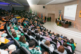 Intervención de Luis Gómez Jacinto en la Apertura del Curso Académico 2017/2018 de la Universidad de Málaga. Salón de actos de la Facultad de Turismo. Septiembre de 2017