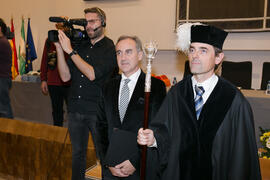 José Carlos Haro y Miguel Porras en la investidura de nuevos doctores por la Universidad de Málaga. Paraninfo. Marzo de 2016