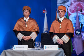 Javier López y Bernardo Quintero en su investidura como Doctor "Honoris Causa" por la Universidad de Málaga. Paraninfo. Marzo de 2025