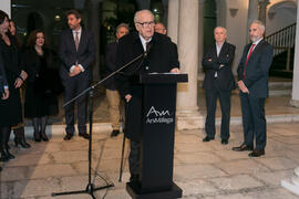 Eugenio Chicano inaugura su exposición "Aguatintas por Seguiriyas". Palacio Episcopal de Málaga. Enero de 2019