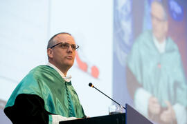 Lección Inaugural por parte de Francisco Ruiz de la Rúa. Apertura del Curso Académico 2018/2019 de la Universidad de Málaga. Complejo de Estudios Sociales y de Comercio. Septiembre de 2018