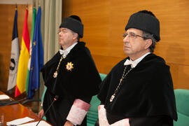 Guillermo Cisneros y José Ángel Narváez en la investidura como Doctor "Honoris Causa" de Antonio Luque por la Facultad de Ciencias de la Universidad de Málaga. Edificio del Rectorado. Octubre de 2016