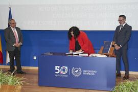 Toma de posesión de Leticia Olga Rubio Lamia como profesora titular del Área de Medicina Legal y Forense de la Universidad de Málaga. Toma de posesión de nuevos catedráticos y profesores titulares de la Universidad de Málaga. Paraninfo. Noviembre de 2023