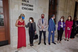 Grupo de autoridades. Inauguración de la exposición "Eugenio Chicano Siempre". Museo de Málaga. Mayo de 2021
