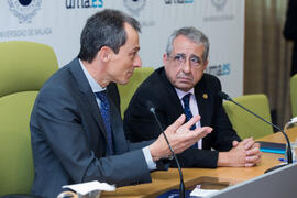 Pedro Duque y José Ángel Narváez. Consejo de Gobierno extraordinario de la Universidad de Málaga. Edificio del Rectorado. Junio de 2018
