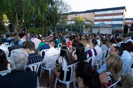 Intervención de Ángel Serrano. Homenaje al personal jubilado o que cumple 25 años de servicio en la Universidad de Málaga. Jardín Botánico. Junio de 2019