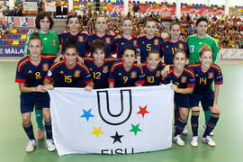 Jugadoras de España. Partido Brasil contra España. 14º Campeonato del Mundo Universitario de Fútbol Sala 2014 (FUTSAL). Antequera. Julio de 2014