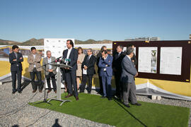 Intervención del arquitecto Eduardo Pérez Gómez. Colocación de la primera piedra de la nueva Facultad de Psicología. Campus de Teatinos. Noviembre de 2017