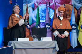 Javier López y Bernardo Quintero en su investidura como Doctor "Honoris Causa" por la Universidad de Málaga. Paraninfo. Marzo de 2025