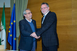 Toma de Posesión de Lorenzo Mandow Andaluz como nuevo catedrático del Departamento de Lenguajes y Ciencias de la Computación de la Universidad de Málaga. Edificio del Rectorado. Febrero de 2018