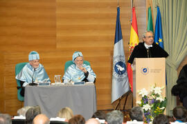 Discurso de José Ángel Narváez. Investidura de Miguel Sáenz Sagaseta y Brian Harris como Doctores "Honoris Causa" por la Facultad de Filosofía y Letras de la Universidad de Málaga. Edificio del Rectorado. Febrero de 2020