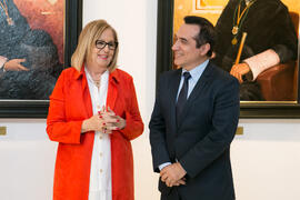 Adelaida de la Calle y Antonio Montiel. Presentación del cuadro de la rectora Adelaida de la Calle en la Galería de Rectores de la Universidad de Málaga. Edificio del Rectorado. Marzo de 2019