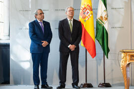 José Ángel Narváez y Rogelio Velasco. Toma de posesión de D. José Ángel Narváez Bueno como Rector de la Universidad de Málaga. Palacio de San Telmo, Sevilla. Enero de 2020