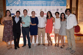 Entrega de premios, de parte de FISU, de la Universidad de Málaga, del ayuntamiento de Antequera y del Comité Organizador. 14º Campeonato del Mundo Universitario de Fútbol Sala 2014 (FUTSAL). Antequera. Julio de 2014