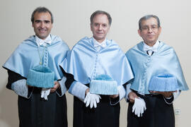 Retrato de Juan Antonio Perles, Hipólito Esteban y Antonio Soler previo a su investidura como Doc...