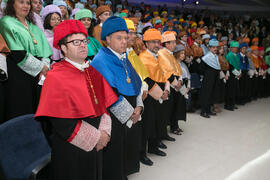 Juan José Hinojosa y Antonio Flores Moya. Apertura del Curso Académico 2017/2018 de la Universidad de Málaga. Salón de actos de la Facultad de Turismo. Septiembre de 2017