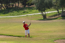 Jugada en el Campeonato Europeo de Golf Universitario en Antequera Golf. Antequera. Junio de 2019