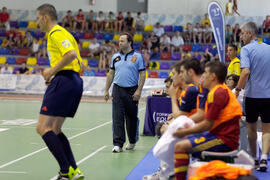 Partido España contra Bielorrusia. 14º Campeonato del Mundo Universitario de Fútbol Sala 2014 (FUTSAL). Antequera. Julio de 2014