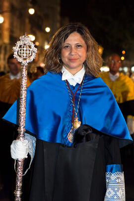 María Margarita Pérez Martín en la Estación de Penitencia de la Hermandad de los Estudiantes. Málaga. Marzo de 2015