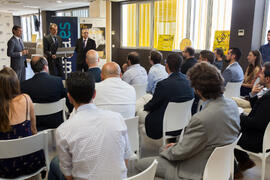 Rafael Ventura, Pedro Duque y José Ángel Narváez. Visita del ministro de Ciencia, Innovación y Un...