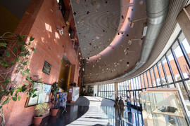 Biblioteca General con la instalación "Biblioteca de Babel XIII", de José Ignacio Díaz de Rábago. Campus de Teatinos. Enero de 2018