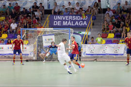 Partido España contra Bielorrusia. 14º Campeonato del Mundo Universitario de Fútbol Sala 2014 (FUTSAL). Antequera. Julio de 2014