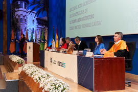 Mesa presidencial. Investidura de Bernardo Quintero como Doctor "Honoris Causa" por la Universidad de Málaga. Paraninfo. Marzo de 2025