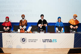 Mesa presidencial. Investidura de Andrea Goldsmith como doctora "Honoris Causa" por la Escuela Técnica Superior de Ingeniería de Telecomunicación de la Universidad de Málaga. Paraninfo. Octubre de 2024