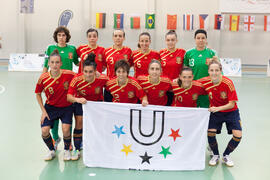 Jugadoras de España. Partido España contra Rusia. 14º Campeonato del Mundo Universitario de Fútbol Sala 2014 (FUTSAL). Antequera. Julio de 2014