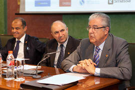 Daniel Pastor, Eugenio Luque y José Luis González en la IV Jornada del Foro Málaga Viva. Sede de Unicaja. Abril 2015
