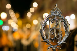 Detalle de bastón. Estación de Penitencia de la Hermandad de los Estudiantes. Málaga. Abril de 2019