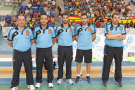 Equipo técnico de España. Partido España contra Rusia. 14º Campeonato del Mundo Universitario de Fútbol Sala 2014 (FUTSAL). Antequera. Julio de 2014